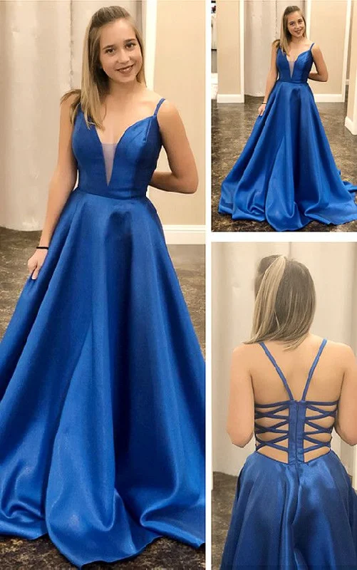 Women's Holiday Clothes Bold Patterns Elegant Royal Blue Satin Long Prom Dress, 2020 Dress, Graduation Dress cg5371