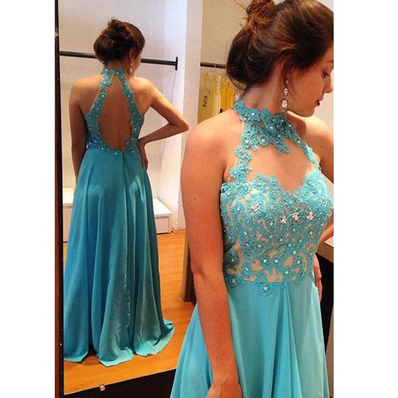 Modern Women's Outfit Hollywood Glam Award - Show Style LP366 New Turquoise Prom Dress Long ,High Neck 2022 Formal Wear Evening Party Gowns