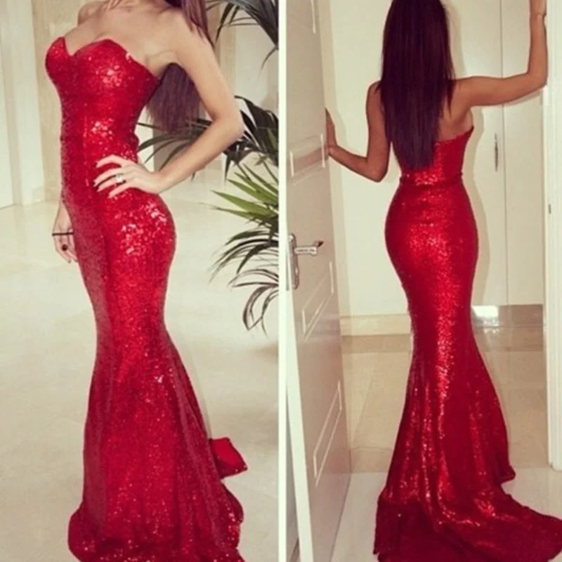 Women's Clothing Apparel Sets Limited - Time Bundle Enchanting Red Sequins Prom Dresses Sexy Sweetheart Mermaid Party Gowns Siaoryne