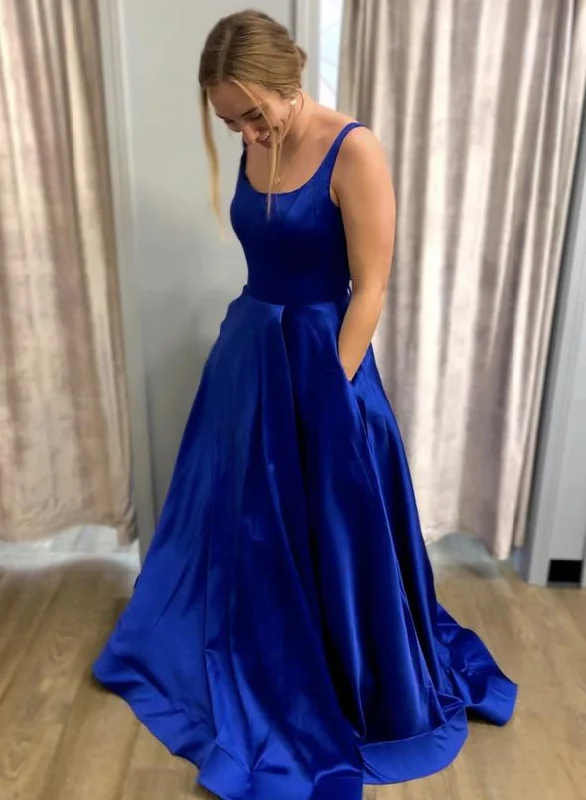 Women's Clothing For Outdoor Activities Playful Elegance Blue satin long prom dress simple evening dress   cg15451