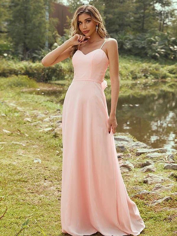 Women's Trendy Casual Clothes Y2K Nostalgic Fashion Look A-Line/Princess Chiffon Sash/Ribbon/Belt Sweetheart Sleeveless Floor-Length Bridesmaid Dresses