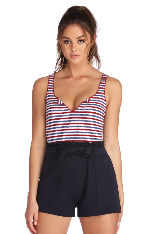 Women's Festive Attire Romantic Detailing Americana Striped Sleeveless Top