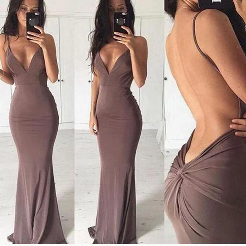 Affordable Women's Clothing Limited - Time Bundle Grey Spaghetti Straps Fitted Jersey Prom Dresses Long Mermaid Evening Gown Vestido De Festa 2020