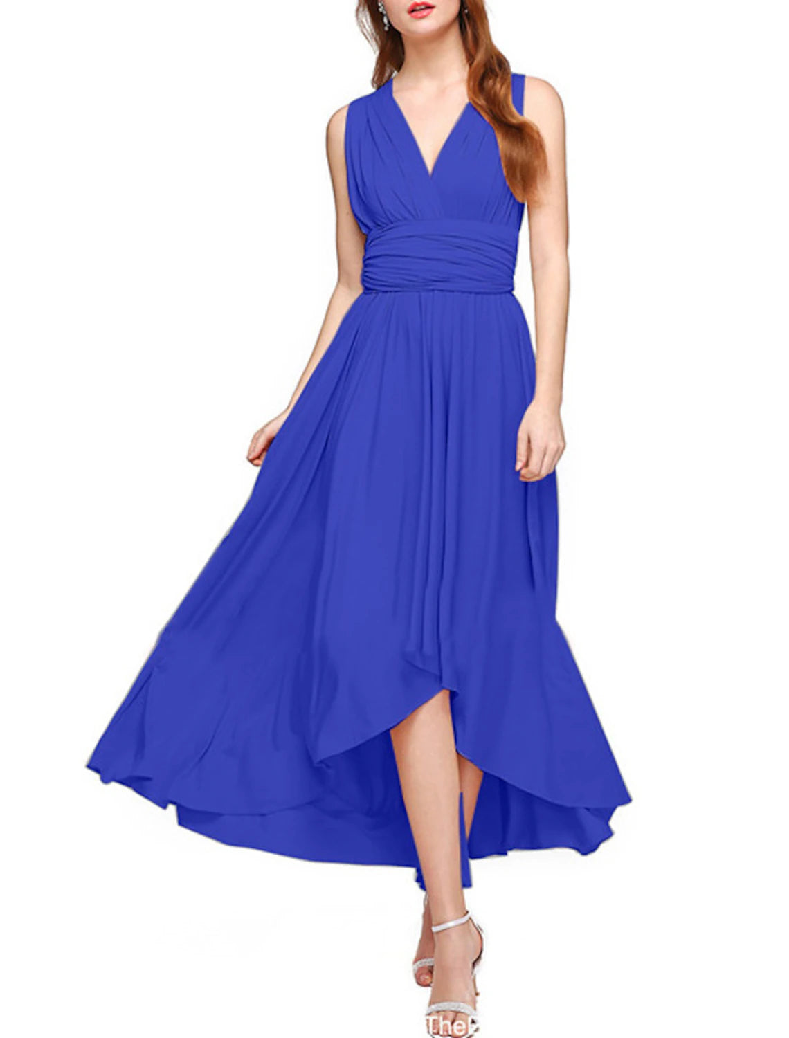 Women's Active Garments For Workouts Mid - Season Sale A-Line Bridesmaid Dress V Neck Sleeveless Convertible Infinity Asymmetrical Spandex with Pleats / Solid Color