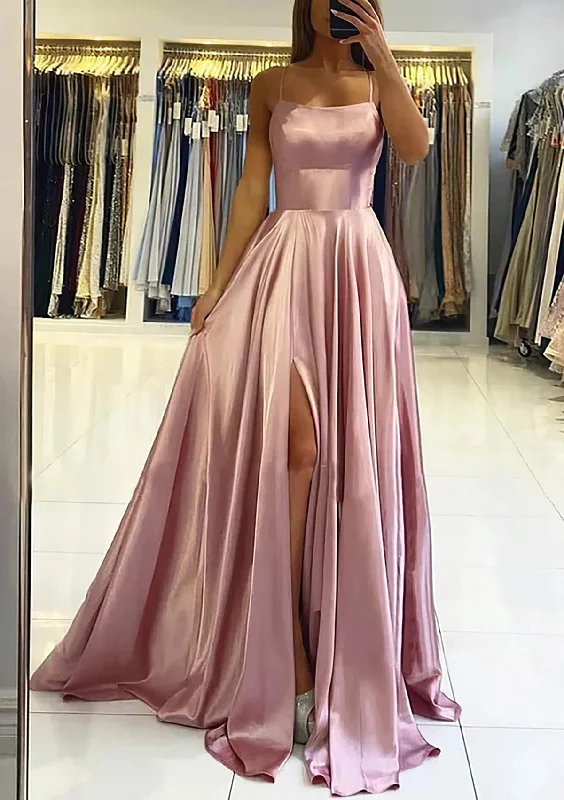 Sustainable Women's Clothes Romantic Detailing Women Spaghetti Straps Prom Dress Long Side Slit Evening Gowns Fashion Open Back Formal Party Dress YPD760