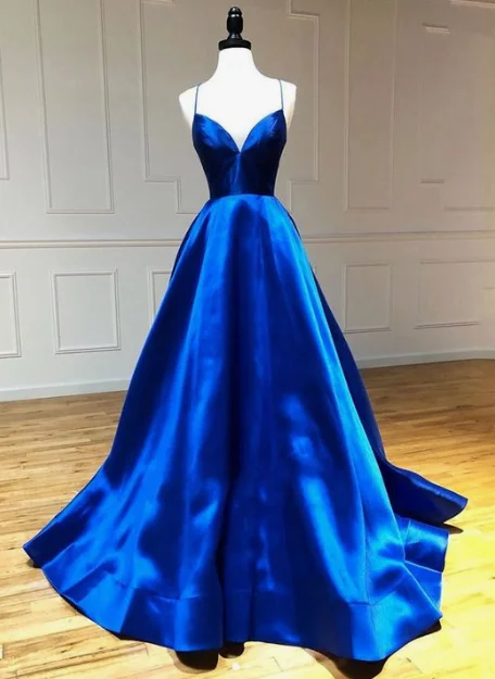 Women's Clothes For The Office Chic Urban Fashion Look Simple blue satin long prom dress, blue evening dress cg5181