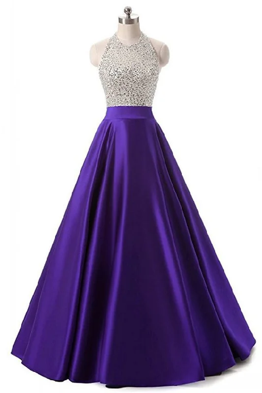 Women's Evening Clothing End - of - Month Blowout HIGH QUALITY, PURPLE ,SATIN ,BEADED, LONG PROM DRESSES   cg15157