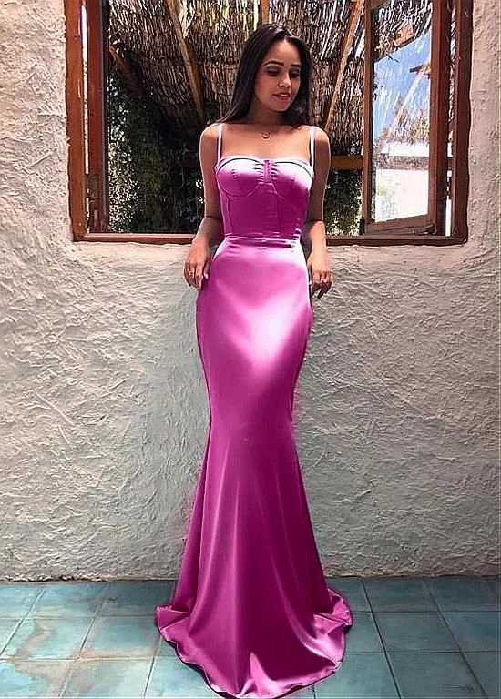 Comfortable Women's Clothes Big Savings on Rustic Countryside Styles Satin Spaghetti Straps Neckline Floor-length Mermaid Evening prom Dress cg5475