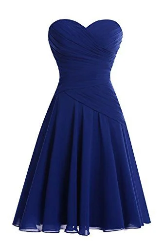 Women's Professional Outfit Parisian Effortless Chic Style Blue Chiffon Short Bridesmaid Dresses, Knee Length Wedding Party Dress      S2880