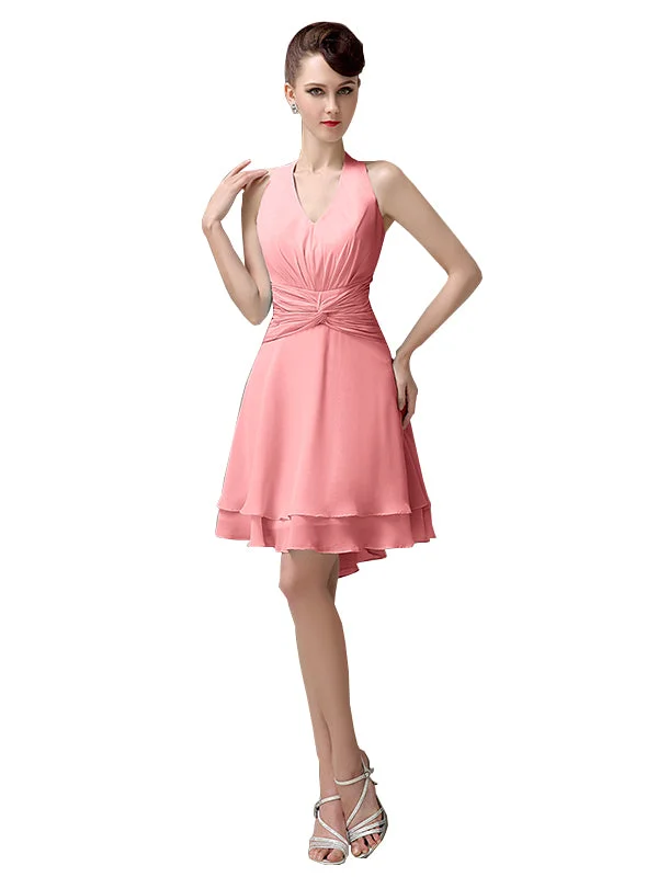 Women's Relaxed Clothes Chic Urban Fashion Look High-low Chiffon A-line Halter Short Bridesmaid Dresses