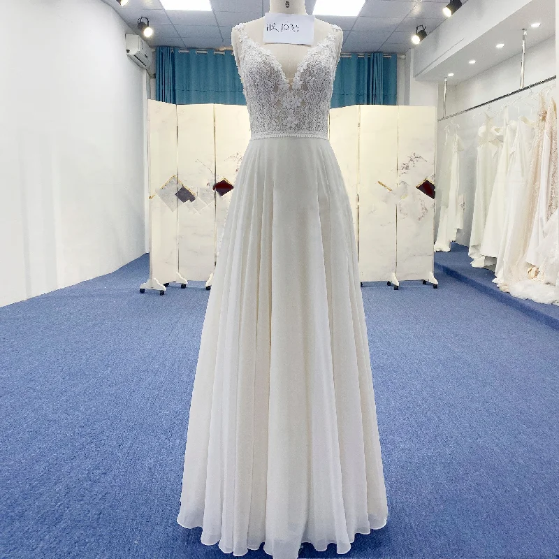 Formal Garments For Women Now on Sale for Chic Urban Styles Simple Vneck Chiffon Sheath Wedding Dress with Spaghetti Strap