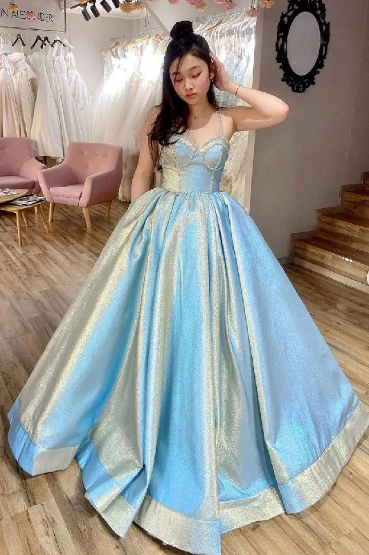 Women's Trendy Attire Limited - Stock Blue sweetheart satin long prom dress blue sweet 16 dress   cg13989