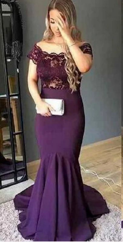 Sustainable Fashion Clothing For Women Huge Savings on Parisian Styles Purple Country Prom Dress Scoop Lace Satin Mermaid Party Gown Formal Evening Party Dress  cg7383