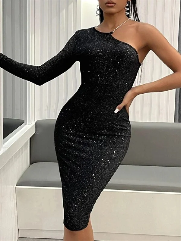 Women's Comfy Loungewear Outfit Limited - Stock KittenAlarm - One Shoulder Glitter Bodycon Dress