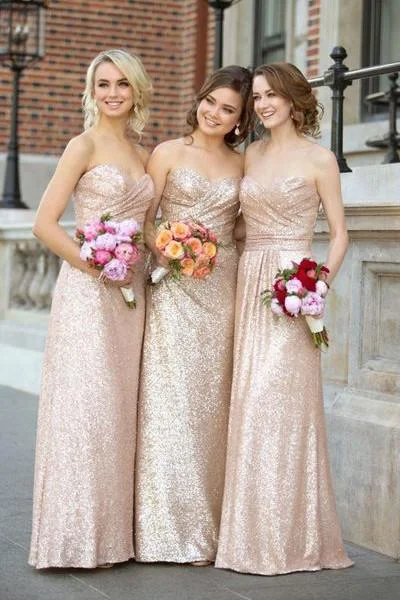 Women's Evening Clothes Chic Urban Fashion Look Bridesmaid Dress Sequin Sweetheart Strapless Long