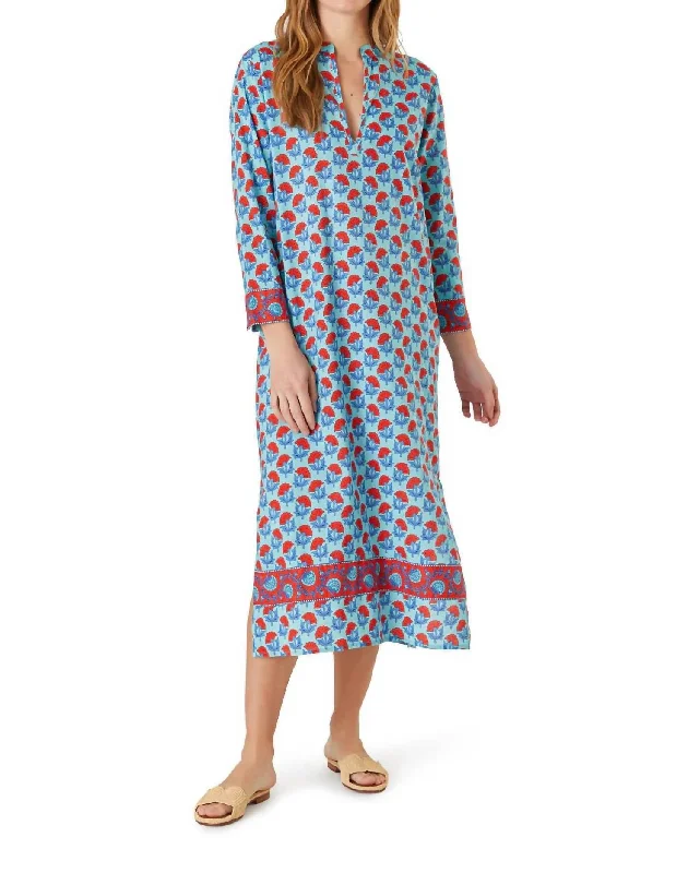 Women's Clothing For Everyday Wear Coastal Beach - Inspired Style Market Kurta Dress In Sprig Floral