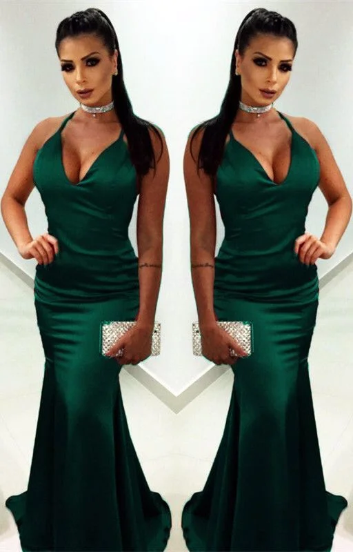 Women's Evening Garments Rustic Countryside Charm Look Long Satin V-neck Mermaid Evening Dresses Open Back Prom Gowns   cg6934