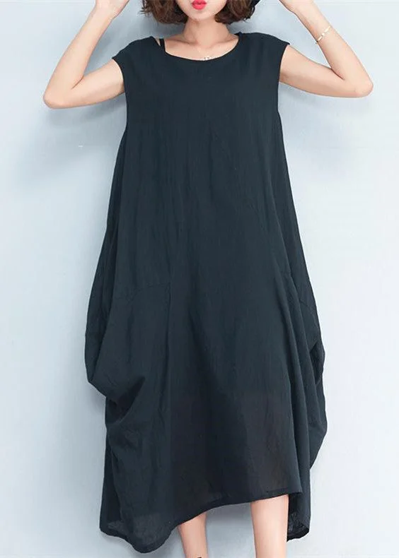 Women's Elegant Clothes Elegant Contour 2024 black natural cotton polyester dress oversize sleeveless traveling dress Elegant kaftans