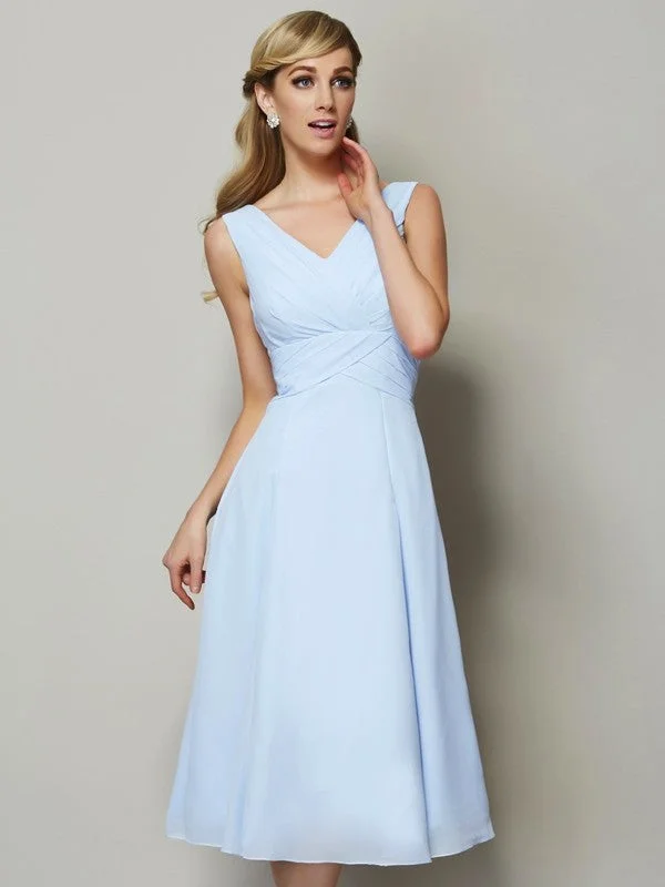 Women's Casual Wear Clothes Elevated Style A-Line/Princess V-neck Sleeveless Pleats Short Chiffon Bridesmaid Dresses