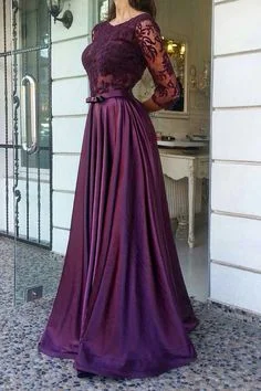 Formal Outfit For Women Clearance Event A Line Scoop Prom Dresses Stretch Satin And Lace Bodice With Sash   cg7328