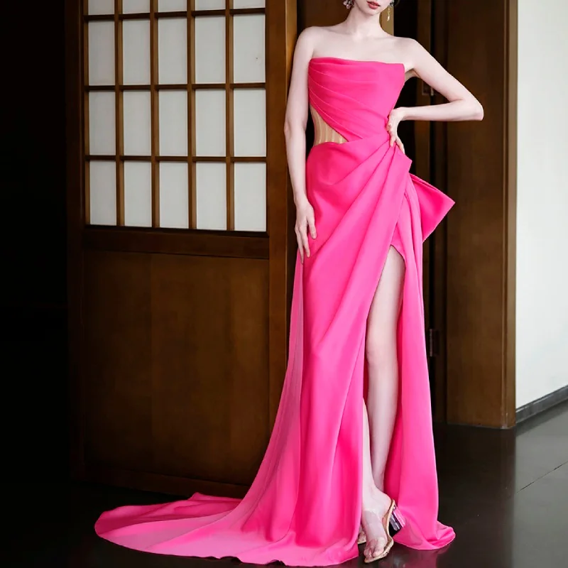 Women's Vacation Clothes Classic Timeless Elegant Style Elegant Strapless Evening Dress Party Gown with Leg Slit