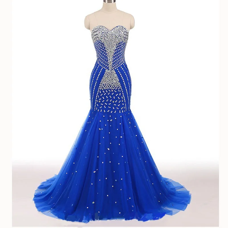 Women's Clothing Lightweight Fabric LP5518 Bling Bling Royal Blue Luxury Heavy Beading Prom Dress Mermaid Pageant Gown Sweetheart Formal Evening Dresses 2018