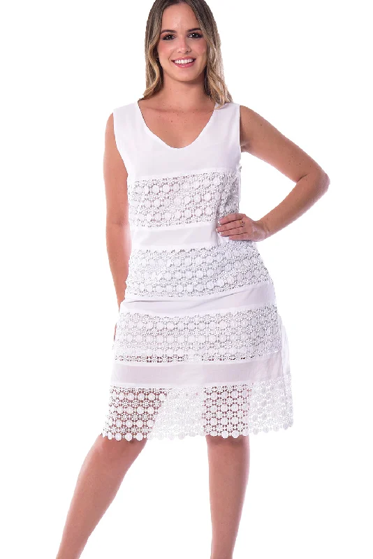 Women's Layered Outfit Mid - Week Surprise Sleeveless V-neck Dress w/Lace Detail by Azucar - LRPD1580