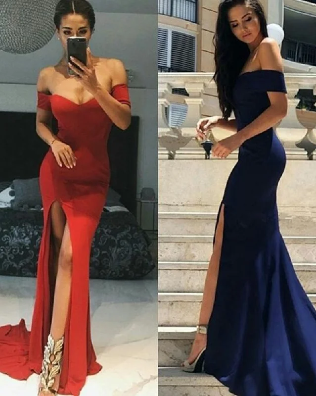 Women's Trendy Clothing Boho - Chic Festival - Ready Style Red /Navy Long Fitted Evening Dress Women Off the Shoulder Prom Party Gown LP3330