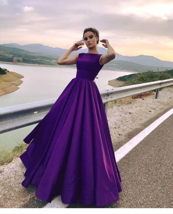 Women's Casual Clothing For Lounging Dreamy Draping Purple Satin Lovely Ball Gowns Concise Cap Sleeves Evening Party prom Dress  cg4273