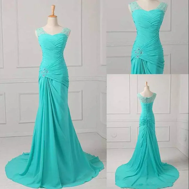 Women's Travel Outfit Set Huge Savings on Parisian Styles Turquoise Blue Mermaid Chiffon Formal Evening Gown with Beaded Pleated mother of the bride dresses 2018 LP5518