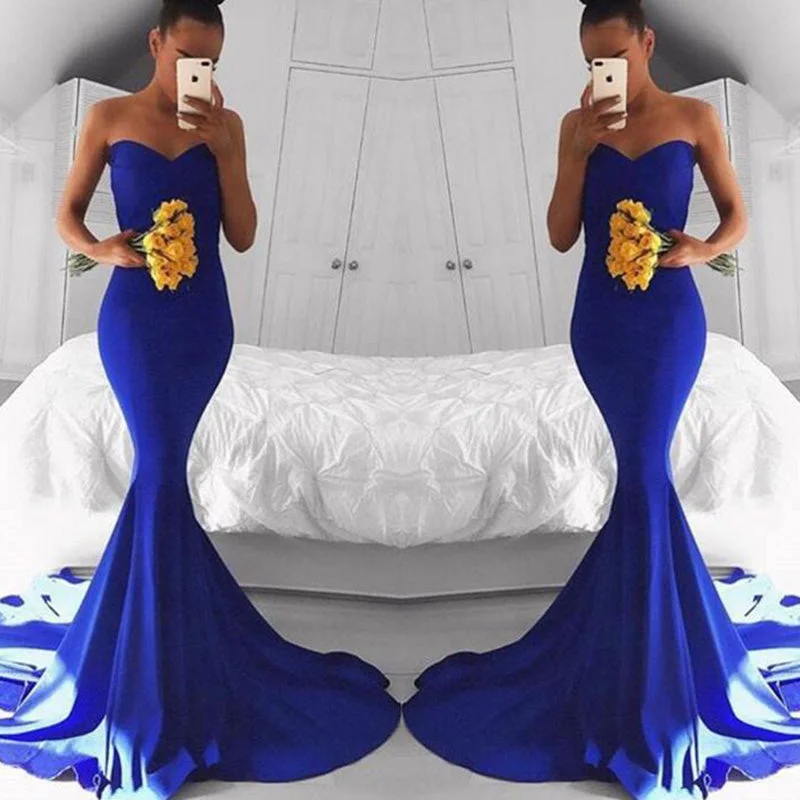 Luxury Women's Clothing Hollywood Glam Award - Show Style LP2300 Sexy Royal Blue Prom Gown Evening Party Dress Mermaid Sweetheart Party Gown 2018