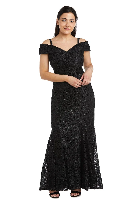 Women's Luxury Attire Rustic Countryside Charm Look R&M Richards 2047P Long Off Shoulder Petite Lace Gown