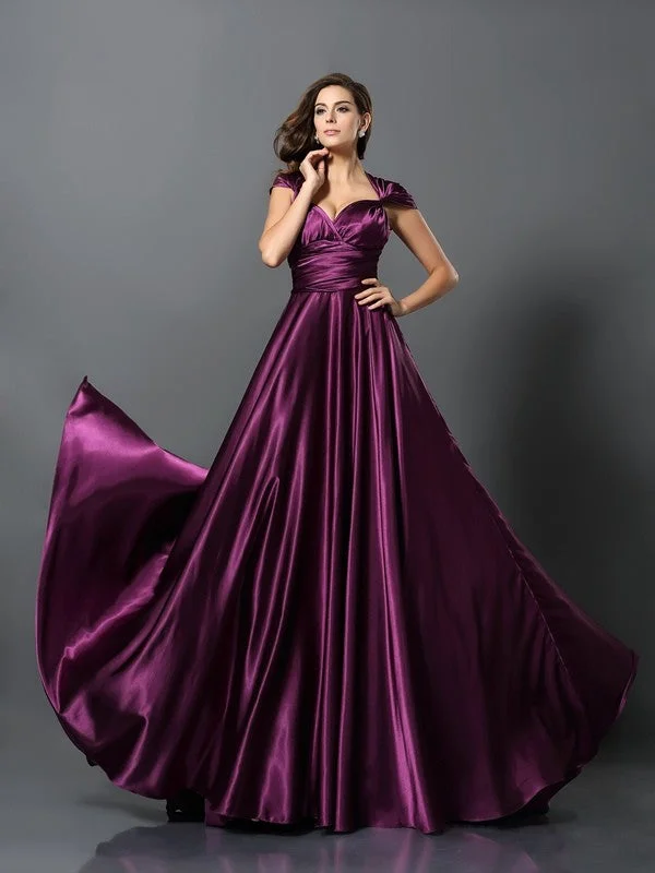 Fashionable Women's Clothing Score Big on Glamorous Red - Carpet Styles A-Line/Princess Pleats Sleeveless Long Silk like Satin Convertible Bridesmaid Dresses