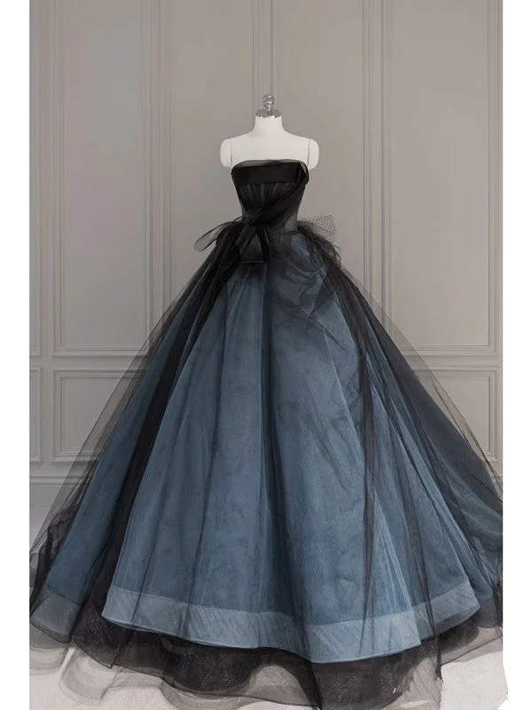 Chic Women's Attire Fashion-Forward Style Vintage Ball Gown Strapless Blue Long Prom Dresses 1950s Retro Evening Dress C3736