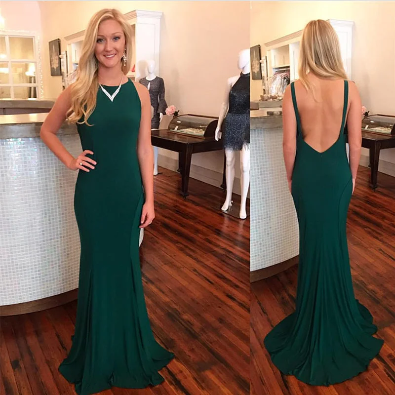 Women's Vintage-Inspired Clothing Clearance Event Dark Green Jersey Fitted Long Evening Dresses ,Women Formal Gowns 2020