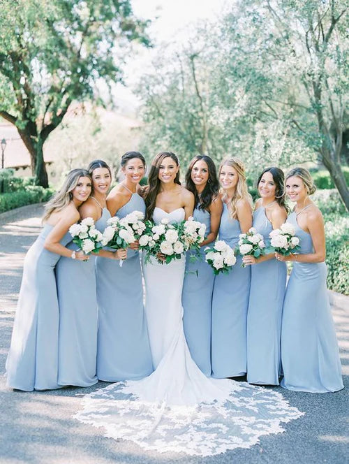 Women's Clothing For Everyday Wear Mid - Season Sale Bridesmaid Dresses Charming A-Line Halter Sky Blue Chiffon Long