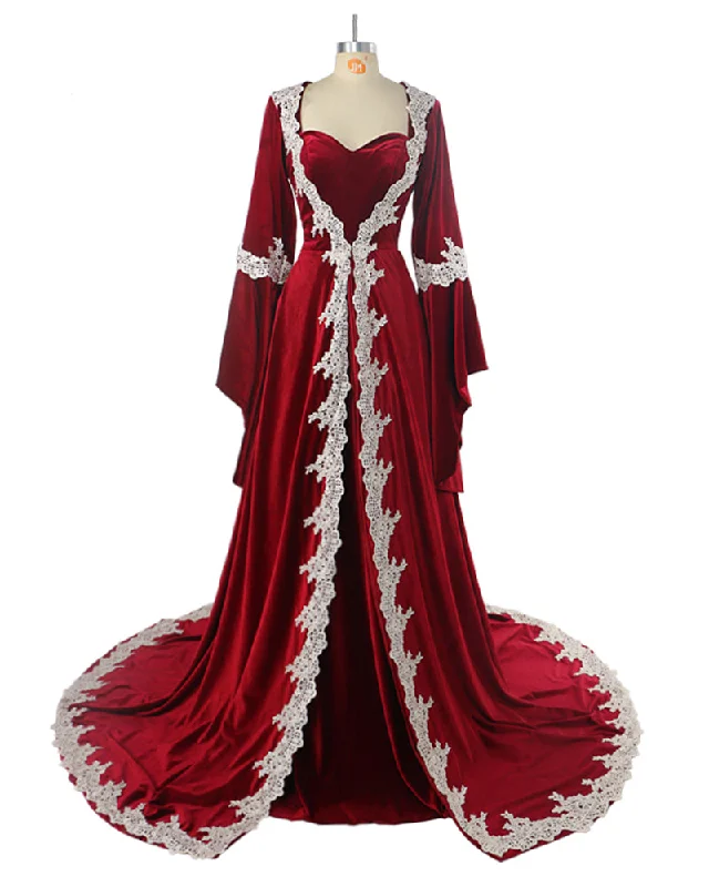 Chic Clothing For Women Feminine Flow Arabic Burgundy Velvet Evening Dress Long Muslim Women Prom Formal Gown with Long Sleeves