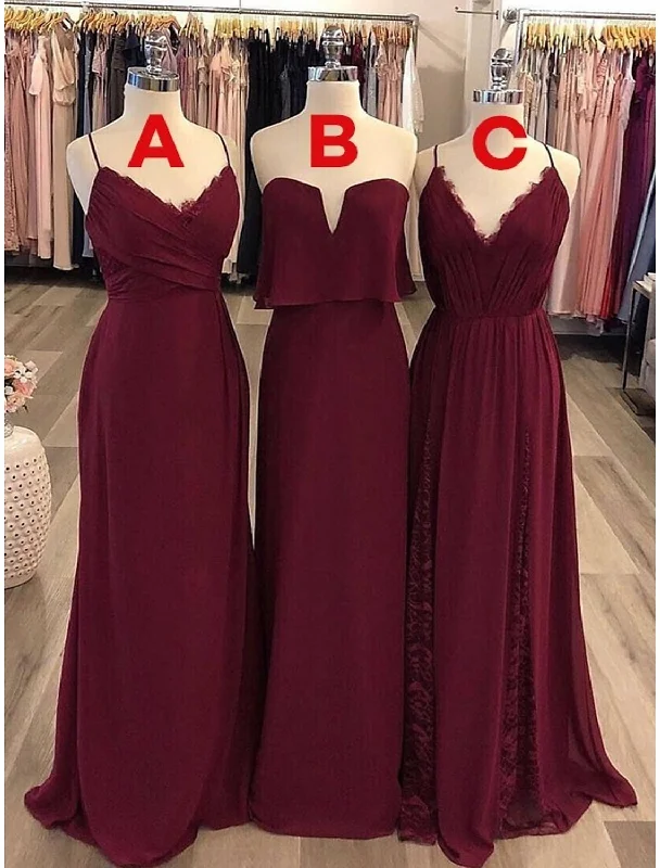 Women's Comfy Loungewear Outfit Limited Quantities Sheath / Column Bridesmaid Dress Spaghetti Strap / Strapless / V Neck Sleeveless Vintage Floor Length Chiffon with Lace / Ruching