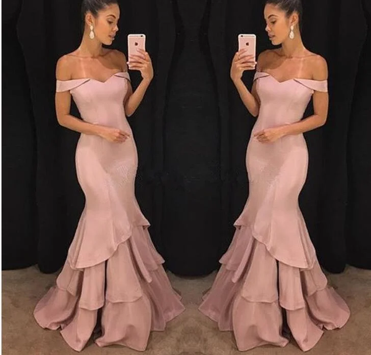 Women's Sporty Chic Clothes Sophisticated Cut Off the Shoulder Pink Prom Dresses Mermaid Evening Long Gown for Women robe de soiree longue