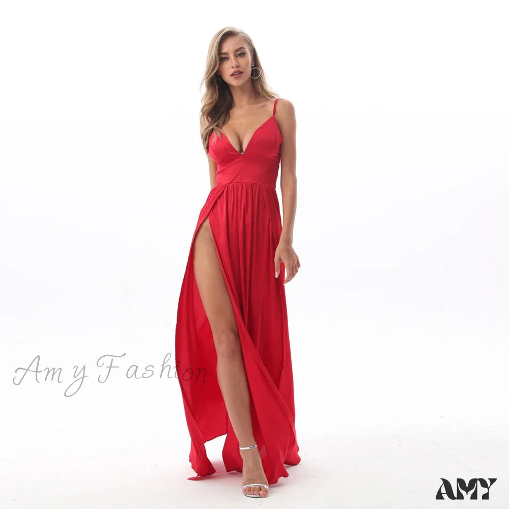 Trendy Athleisure Clothing For Women Holiday Sale Amy Fashion - High Splits Red Satin Night Club Party Dress