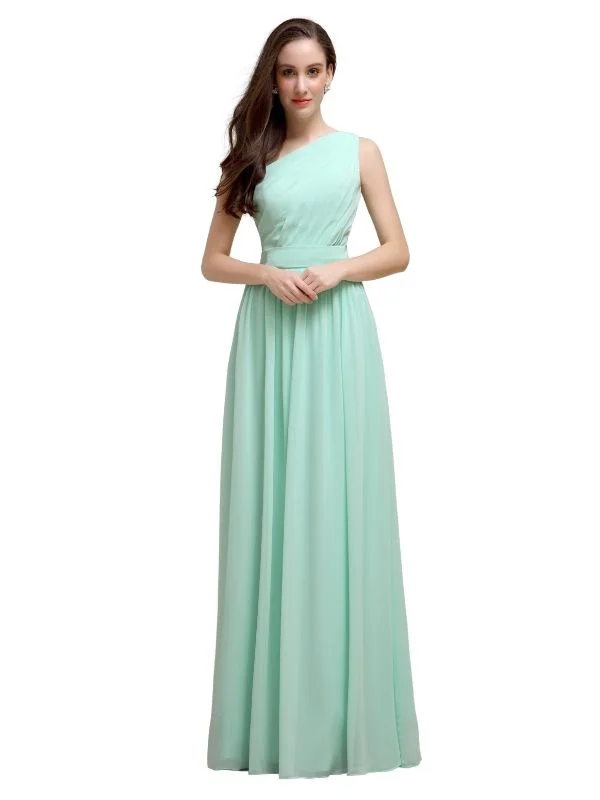 Women's Office Outfit Tropical Island - Inspired Attire Simple One-Shoulder Sleeveless A-line Chiffon Bridesmaid Dresses