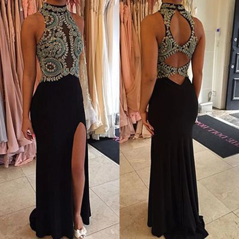 Stylish Outerwear Clothes For Women Last Chance Sale Fantastic Fitted Prom Dress High Neckline Black Formal Gown ,Sexy Slit 2022 Graduation Dress