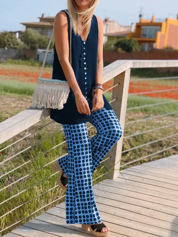 Women's Workout Garments Discounts on Casual Weekend Styles Casual Loose Sleeveless Polka Dot Two-piece Suit