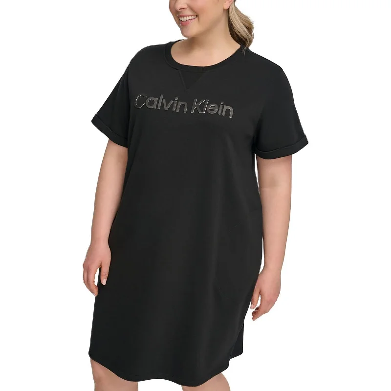 Modern Women's Clothes Holiday Sale Calvin Klein Performance Womens Plus Logo French Terry Sweatshirt Dress