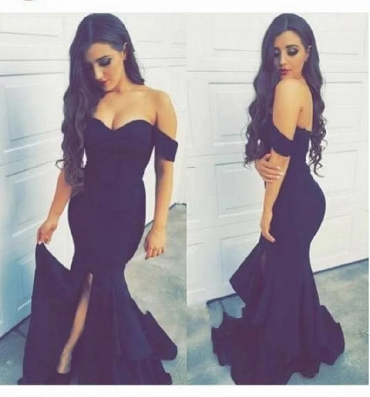 Formal Attire For Women Clearance Event LP1450 Off the Shoulder Black Mermaid Evening Gowns,Sexy Backless Formal Dress Vestido De Festa