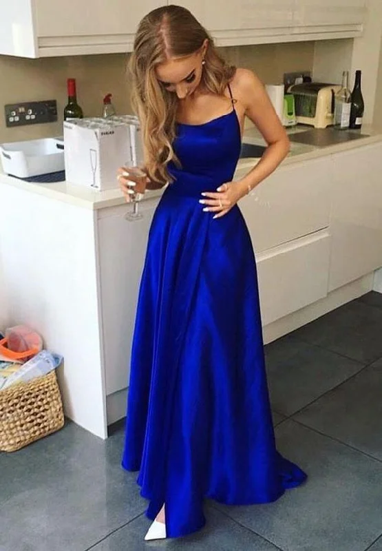 Women's Formal Event Attire Hollywood Glam Award - Show Style Women's A-Line Satin Evening Party Gown Royal Blue Formal Prom Dress Long 2019 cg1994