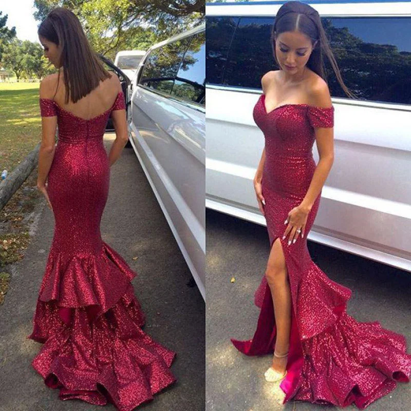 Women's Chic Outfit Art Deco Geometric Pattern Look Sparkle Red Sequins Mermaid Evening Dresses Women Formal Party Gown kleider damen 2018 abent kleider