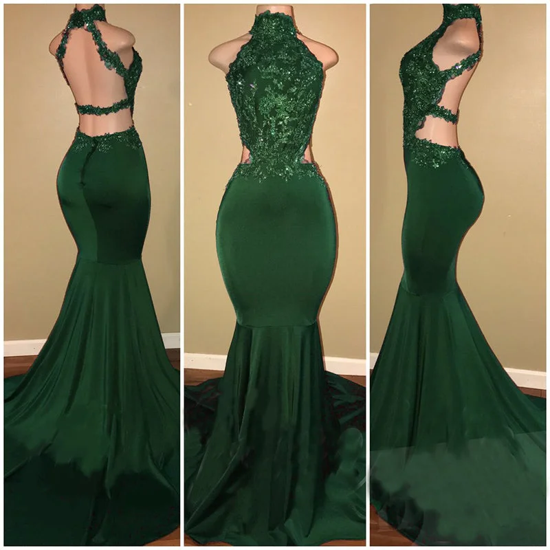 Women's Trendy Casual Clothes Chic Urban Fashion Look Halter Lace Spandex Evening Prom Dresses Long Women Gown LP5873