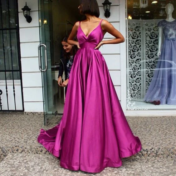 Women's Vintage-Inspired Outfit Minimalist Office - Ready Style Long Purple Satin Strapless Prom Dresses Split Evening Gowns cg2684