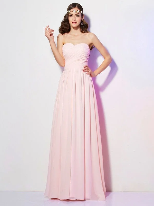 Fashionable Women's Clothes Vintage Elegance A-Line/Princess Sweetheart Sleeveless Long Pleats Chiffon Bridesmaid Dresses